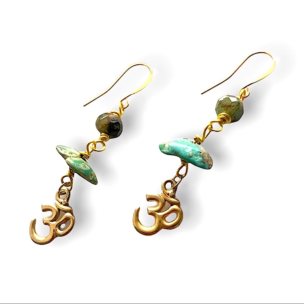 Zen Om / Aum 14K Gold Turquoise Earrings
